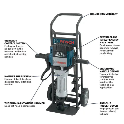 Bosch Brute™ Turbo Breaker Hammer w/ Deluxe Cart, 2 Star Point & 2 Flat Chisels BH2770VCD