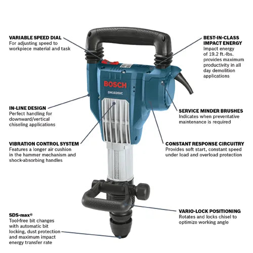 Bosch SDS-max® Inline Demolition Hammer w/ Vibration Control DH1020VC