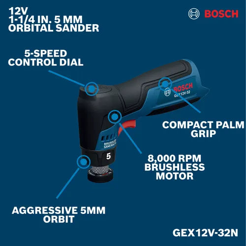 Bosch 12V Random Orbital Sander 32mm X 5mm Bare Tool GEX12V-32N