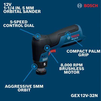 Bosch 12V Random Orbital Sander 32mm X 5mm Bare Tool GEX12V-32N