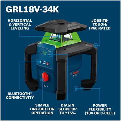 Bosch Rotary Laser Full Kit with Hardcase GRL18V-34K