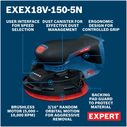 Bosch 18V Expert Brushless 6" Random Orbit Sander 5mm EXEX18V-150-5N