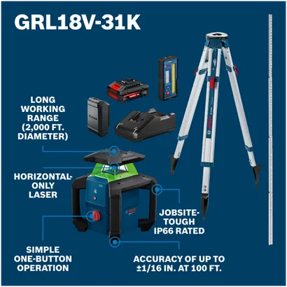 Bosch Rotary Laser Full Kit with Hardcase GRL18V-31K