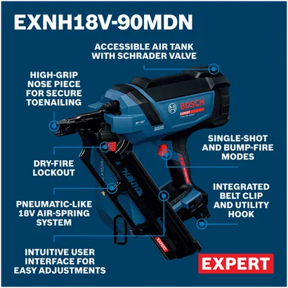 Bosch 18V Brushless 30 Degree Framing Nailer EXNH18V-90MDN